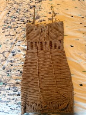 JLUXLABEL Tan Crochet Bodycon Mini Dress